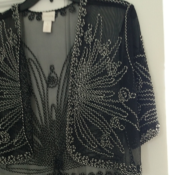 Embroidered Sheer Luxe Bolero Open Jacket Chicos Size 1 or US M 8-10 NWOT - Picture 6 of 13